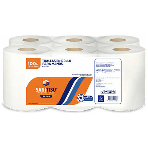 Toallas De Papel Rollo 6x100mts Paveca Sanitisu