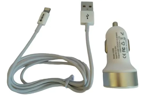 Cargador Para Carro De Lightning Con 2 Puerto Usb En Blanco
