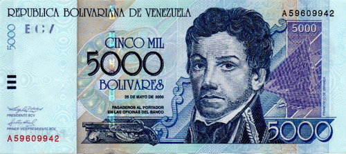 Billete 5000 Bolívares 25 De Mayo 2000 Serial A8 