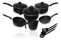 Comprar Jogo De Panelas Antiaderente 9 Peças Kit Teflon Preto Vidro