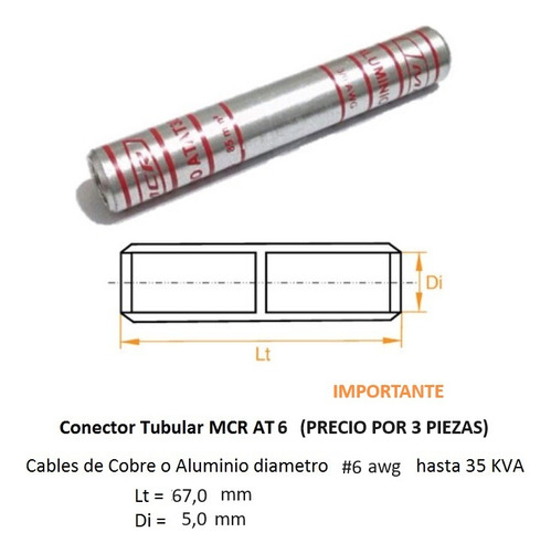 Conector Tubular De Aluminio Mcr P/cables Cu/al Hasta 35 Kv