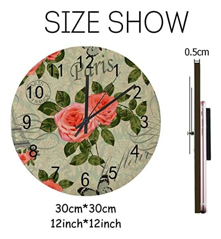 Reloj De Pared De Madera Con Diseño De Rosas Rosas Vintage,