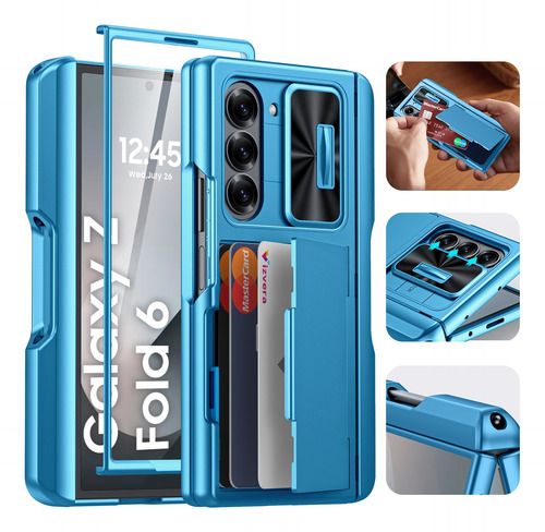 Funda Tipo Cartera Para Samsung Galaxy Z Fold 6 Tarjetero Rfid Soporte Para S Pen Protectora De Silicona A Prueba De Golpes Para Z Fold 6 2024 (azul)