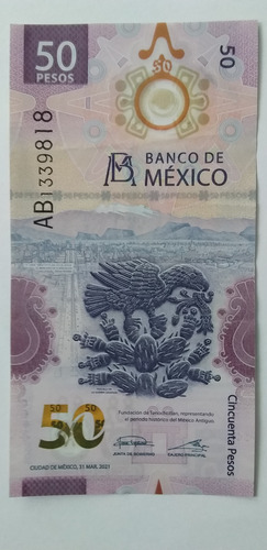 Billete De Ajolote Cincuenta Pesos Mexicanos, Circulado