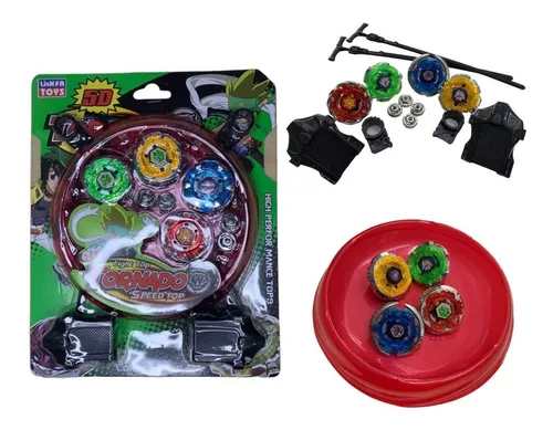 4 Peão Tornado Compatível Beyblade Wild Top Arena Vermelho