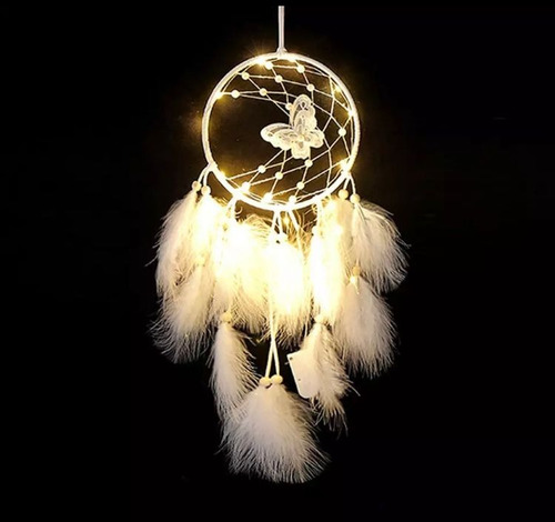 Imagen 2 de 4 de Atrapa Sueños Con Luz Led Plumas Adorno Decoración