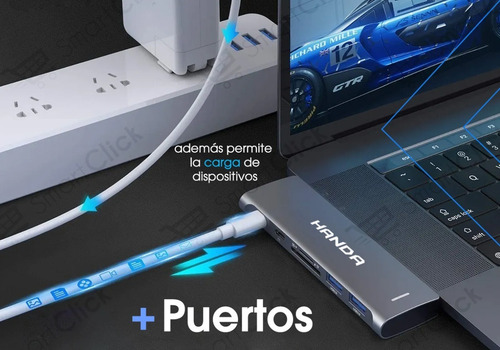 Imagen 3 de 10 de Adaptador Macbook Pro Air Hdmi Usb C Hub 3.0 4k Micro Sd 7-1