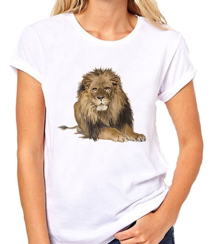 Remera De Mujer Leon Cuerpo Entero Sentado Salvaje