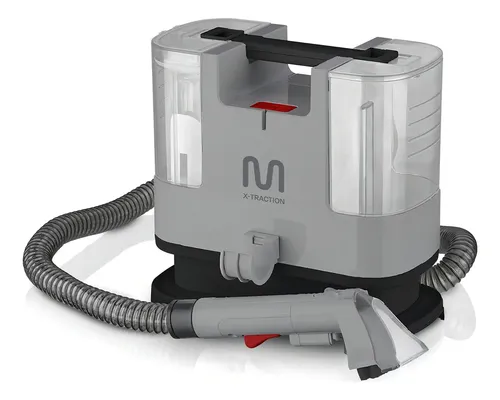 Extratora de sujeira portatil Multi 1400W cinza vista de angulo lateral com mangueira e bico