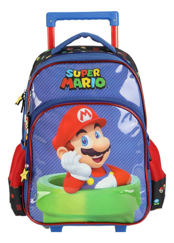 Mochila Escolar Luxcel Azul Mario C/rodas Meninos Ic41392