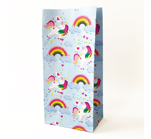 Bolsa De Papel Sin Manija X50 Unicornio Arcoiris