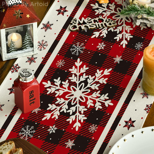 Modo Artoid Camino De Mesa, Copos De Nieve A Cuadros Navidad Red Rojo