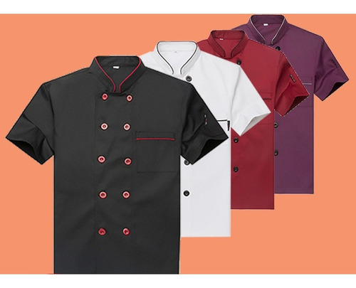 Uniforme De Chef De Color Liso Transpirable De Manga Corta