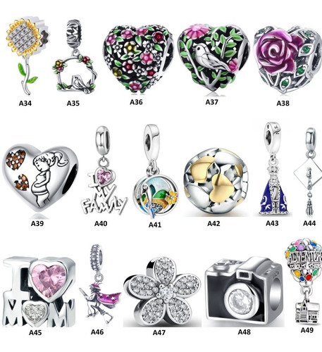 Kit 5 Berloques Prata 925 Original Para Pandora & Vivara