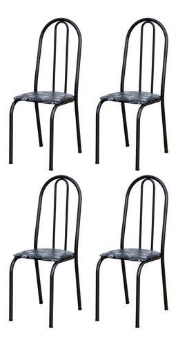 Kit 4 Cadeiras 050 América Cromo Preto/florido - Artefamol Cor Da Estrutura Da Cadeira Preto Cor Do Assento Preto Desenho Do Tecido Florido