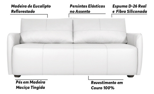 Sofá Decorativo Lily 160cm Couro Branco - Gran Belo