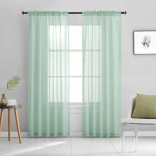 Cortinas Semitransparentes De Color Verde Menta De 84 Pulgad