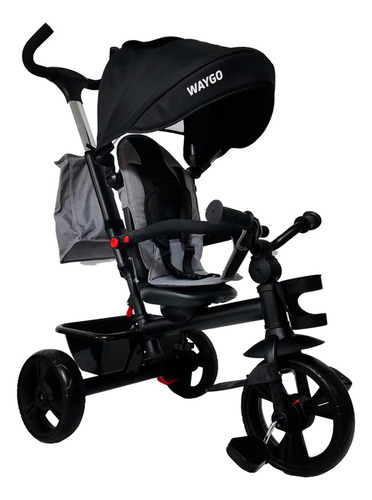 Triciclo Infantil Com Empurrador Waygo Cinza Replay Kids