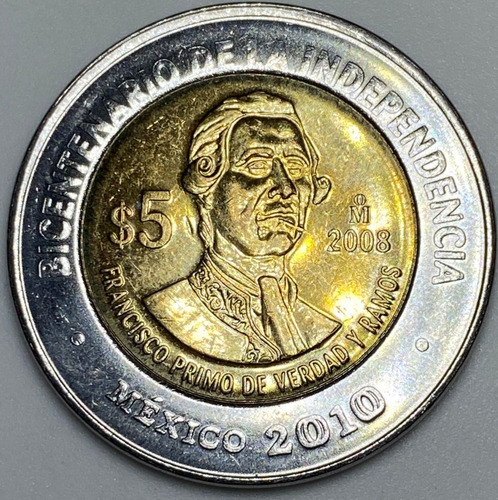 Mex19147 México 5 Pesos Primo De Verdad C/puntos Au-unc Ayff (Usado)