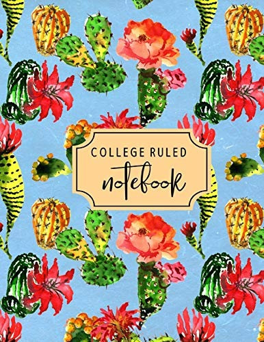 College Ruled Notebook Blue Flowering Cactus Cover (flowerin