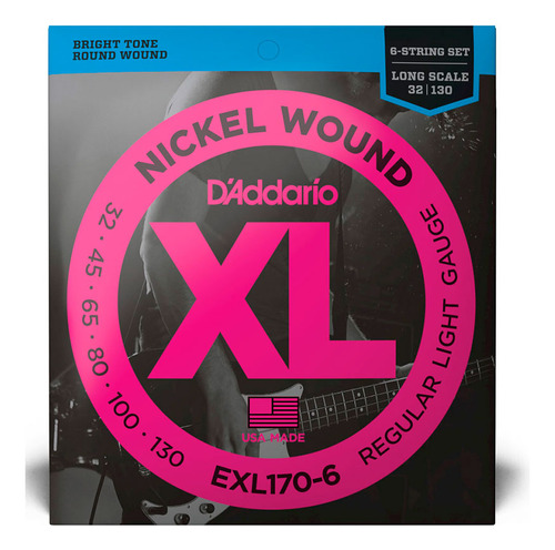 Corda D'addario P/ Baixo 6 Cordas Exl170-6 - 32/130