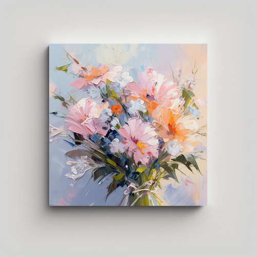 70x70cm Pintura Floral En Lienzo Estilo Pastel Con Contraste