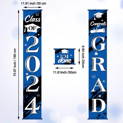 Pancarta Decorativa Colgable De Graduacion Color Azul 3 Pzas