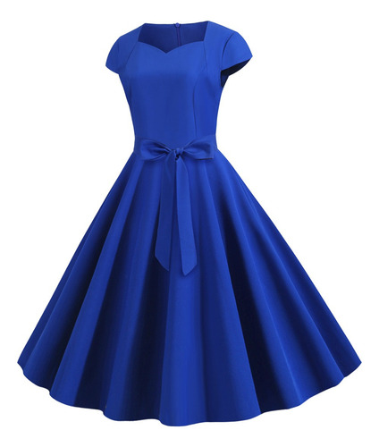 Vestido De Vestir Con Cuello De Mujer, Manga Corta, Cinturón