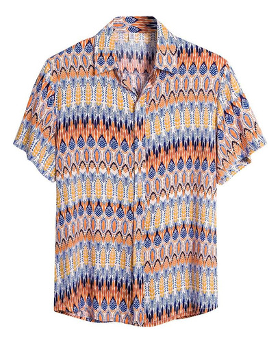 Estampado Casual De Manga Corta Para Hombre, Estilo Hawaiano