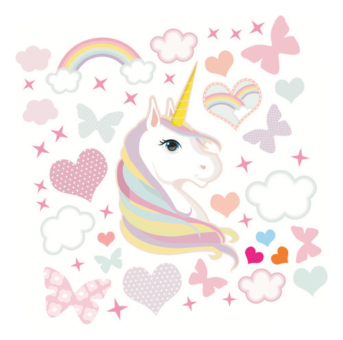 Set De Pegatinas De Pared Con Diseño De Unicornio Y Arcoíris