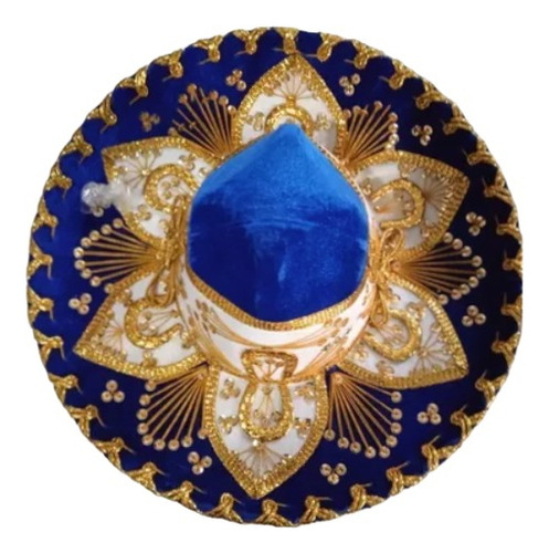 Sombrero Charro Especial Azul Niño Mariachi Artesanal Color Azul Rey Con Oro 56 Cm