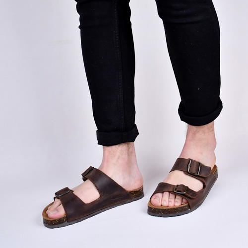 Sandalias Caballero Hombre Piel Chanclas Cafe Flexible 101