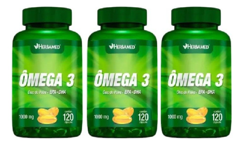 Kit Herbamed Ômega 3 1000mg 3 Potes 120 Cápsulas Cada