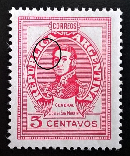 Argentina, Sello Gj 887 S Martín 5c Tiz 45 Error Mint L14431