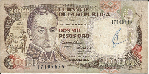 Colombia 2000 Pesos 17 Diciembre 1990