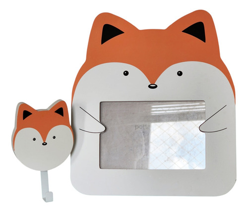 Conjunto Porta Retrato E Gancho Parede Raposa Fox Tok Stok Laranja Raposa