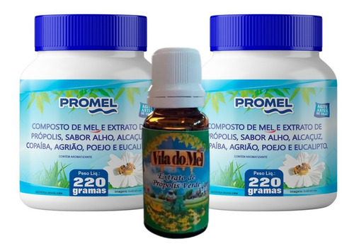 Imagem 2 de 4 de 1 Própolis Verde 50% + 2 Xarope Composto De Mel Promel 220g