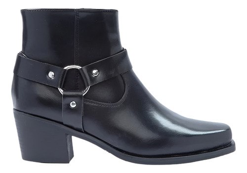Botin Vaquero Mujer Tacon Tapa Estribo Biker Cierre Lateral