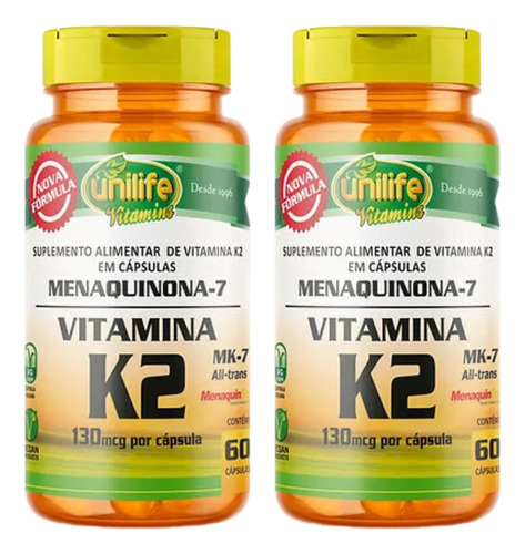 Vitamina K2 (menaquinona)  - 2 Un De 60 Cápsulas - Unilife