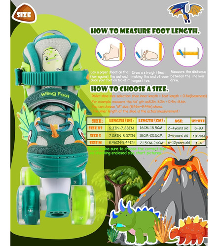 Patines Para Niños De Dinosaurios Ruedas Cuadruples Talla M