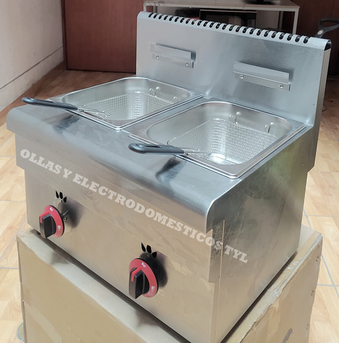 Freidora A Gas De 2 Compartimientos En Acero Inoxidable