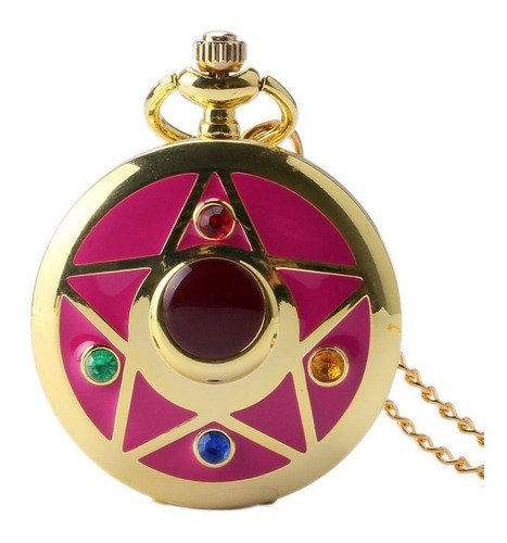Collar De Cosplay Reloj Rosado Con Dorado Sailor Moon