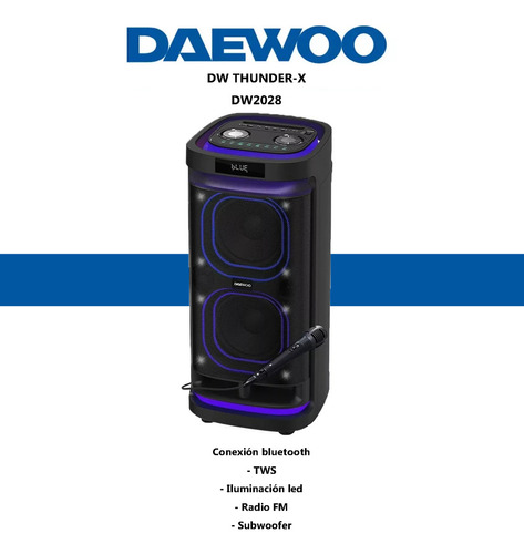 Bocina Bafle 2x8 Daewoo DW2028 Thunder-x Recargable Bluetooth Tws Color Negro