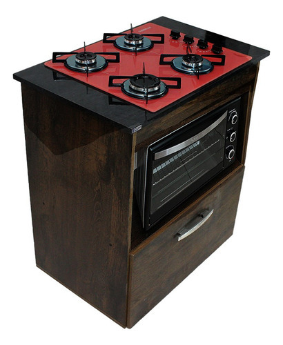 Kit Balcão Salvia Ipê Cooktop 4 Bocas E Forno Elétrico 60l 110v