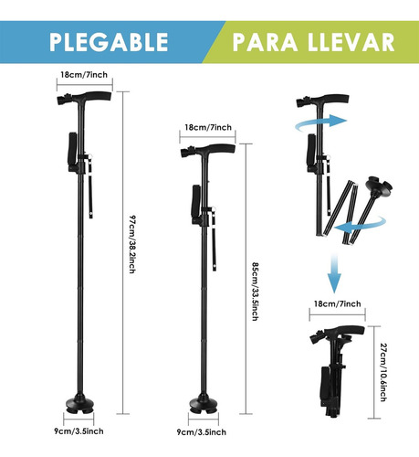 Bastón Plegable Ajustable, Bastón Plegable De 2 Mangos