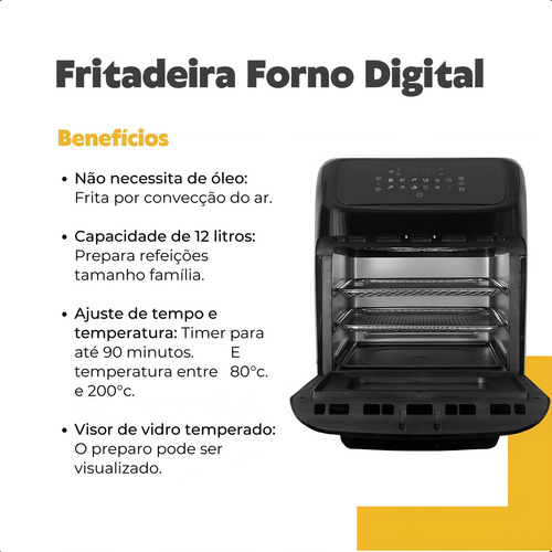 Fritadeira Elétrica Agratto 5 Em 1 Preto 12l Digital