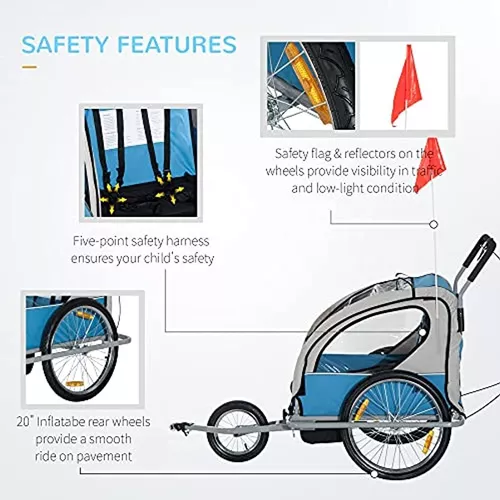 Aosom Elite 2 en 1 - Remolque doble de bicicleta para niños/carriola tipo  Jogger