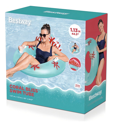 Salvavidas Dona Inflable Jumbo Diseño De Coral Color Azul Claro