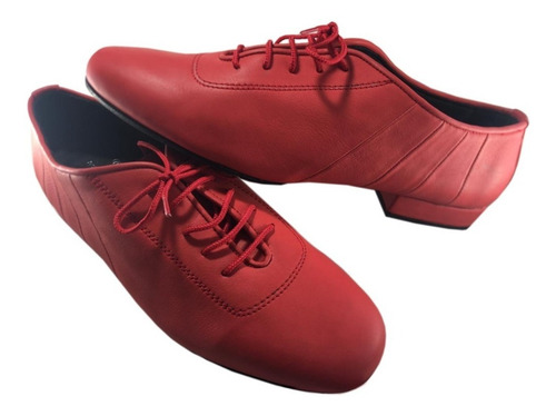 Zapato De Baile Tango Salsa Fiesta Rock Cuero Rojo Flexible