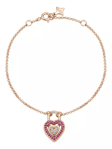 Pulseira Life Love Locker Coração Liga Rosé Cravejado